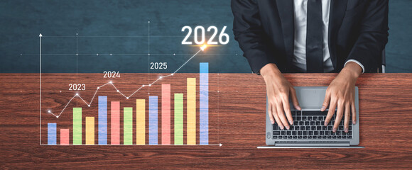 Business growth forecast highlights increasing trends new year 2026. Growth forecast data, growth...