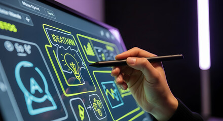 Innovative brainstorming session with digital whiteboard for efficient collaboration and visualization