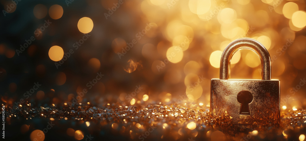Aufkleber golden padlock on sparkling background representing security and protection.