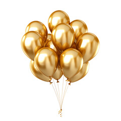 Golden balloons float on a black background, ideal for festive events and celebrations element isolated on transparent background.