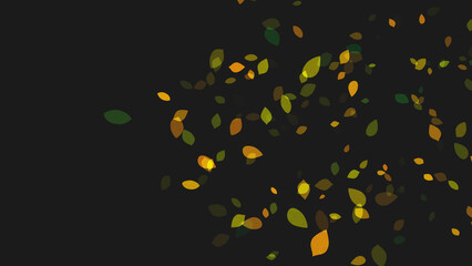 Illustrated background with stylized leaves in shades of green and yellow on a dark gray canvas. Nature, ecology concepts. Space for text, copy space. Wallpaper.
