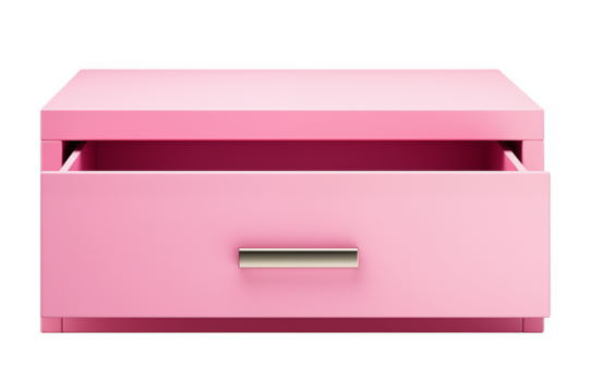 A modern pink nightstand with an open drawer offers sleek design and storage. element isolated on transparent background.