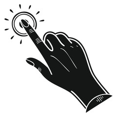 Black click hand icon with light burst