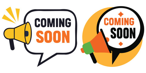 Coming soon announcement icons with megaphone