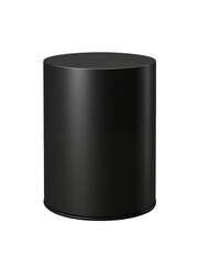 Simple black cylinder shape presents a minimalistic pedestal or stage on a dark isolated background. element isolated on transparent background.