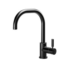 Matte black faucet features clean lines against a stark black background. element isolated on transparent background.