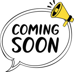 Coming soon speech bubble icon with megaphone