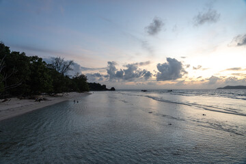 Sunset over Anse Severe Beach on La Digue