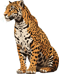 Obraz premium Jaguar (Panthera onca) Sitting Alert Observing the Surroundings: Vector Illustration of a Vigilant Big Cat in the Tropics