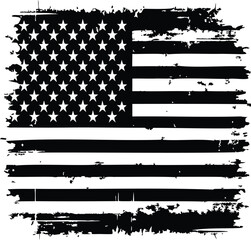  USA flag in black and white with distressed texture
