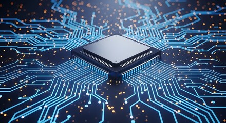 Central Computer Processors CPU concept. 3d rendering, conceptual image. AI chip on a circuit board. Symbolizes technological advancement and artificial intelligence integration. 3d rendering, concept