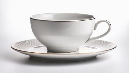white teacup and saucer on white background