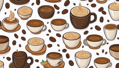 Obraz premium seamless pattern with coffee cups and beans on a white background