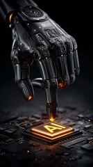 Enigmatic Digital Interface Featuring a Human Finger Engaging with AI Technology Icon