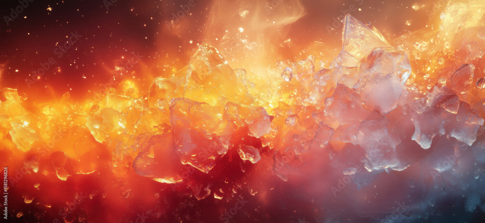 Poster stunning abstract ice and fire composition with vibrant colors and dynamic textures.
