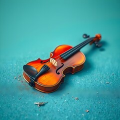 Fototapeta premium brown violin isolated on teal background
