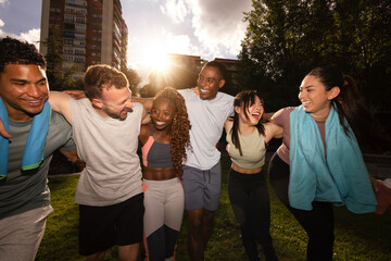 Group of friends enjoying outdoor workout session