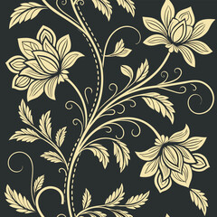 Elegant floral pattern design featuring blooming flowers and intricate foliage elements
