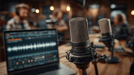 Engaging Group of Friends Recording a Lively Podcast Episode