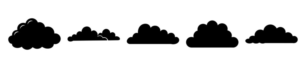 Fototapeta premium Silhouette representations of fluffy clouds, ranging in size and shape variations