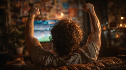 Excited Sports Streamer Celebrating a Goal Moment Live on Camera