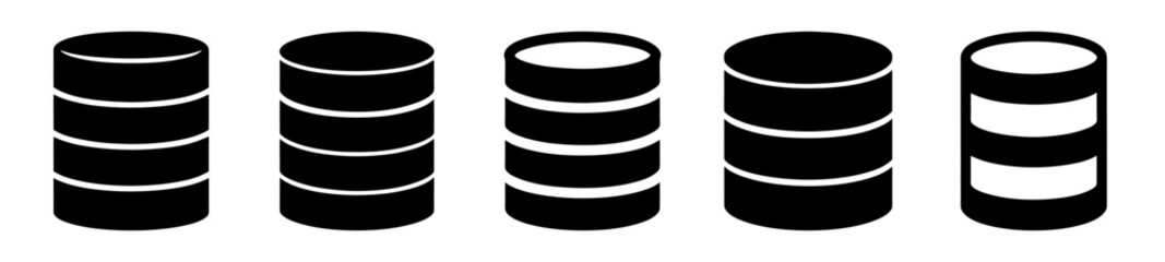Black and white illustration of cylindrical stacks representing databases or storage units