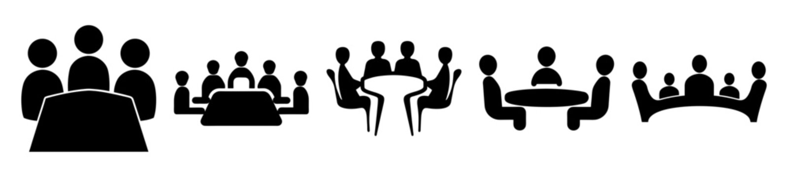 Various meeting and team discussion icons on a white background vector illustration