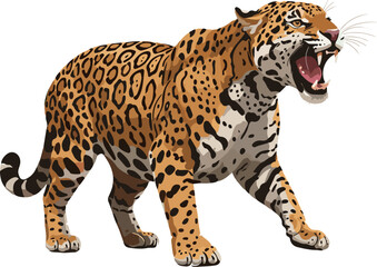 Naklejka premium Roaring Jaguar (Panthera onca): Vector Illustration of a Powerful Feline Displaying Territorial Behavior