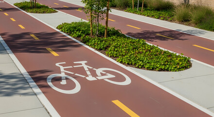Inviting bicycle path with clear signage and green vegetation creating a serene and active space