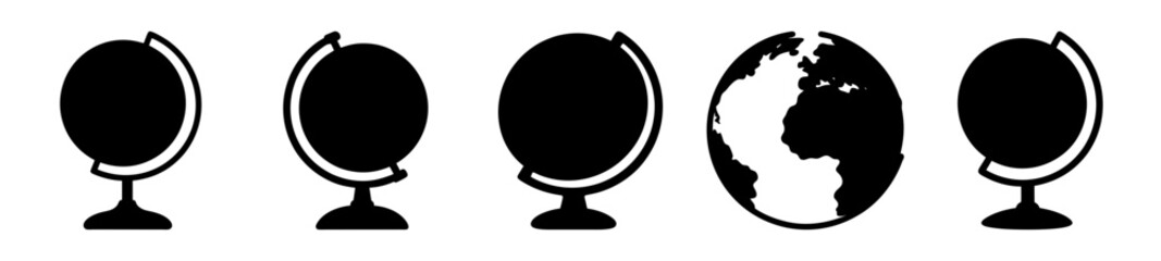 Vector Graphics of Globes with Stands and One Detailed Earth Silhouette