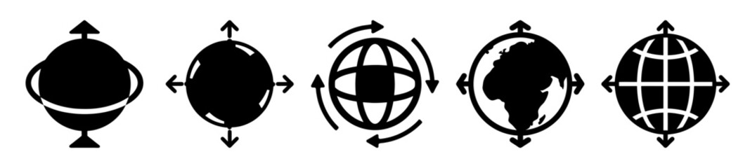 Black and white illustration of global expansion and directional motion