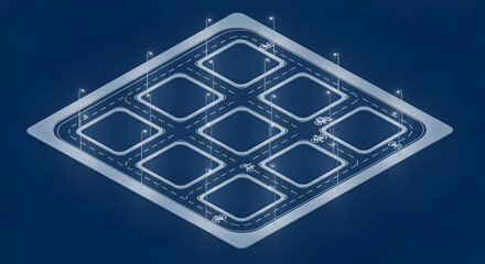 Isometric City Plan With Roads For Bicycle Traffic On A Blue Background