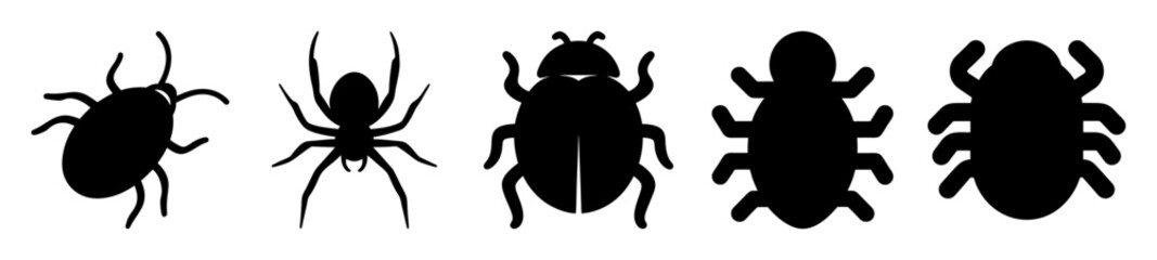 Various insect silhouettes in a row for graphic design and nature studies