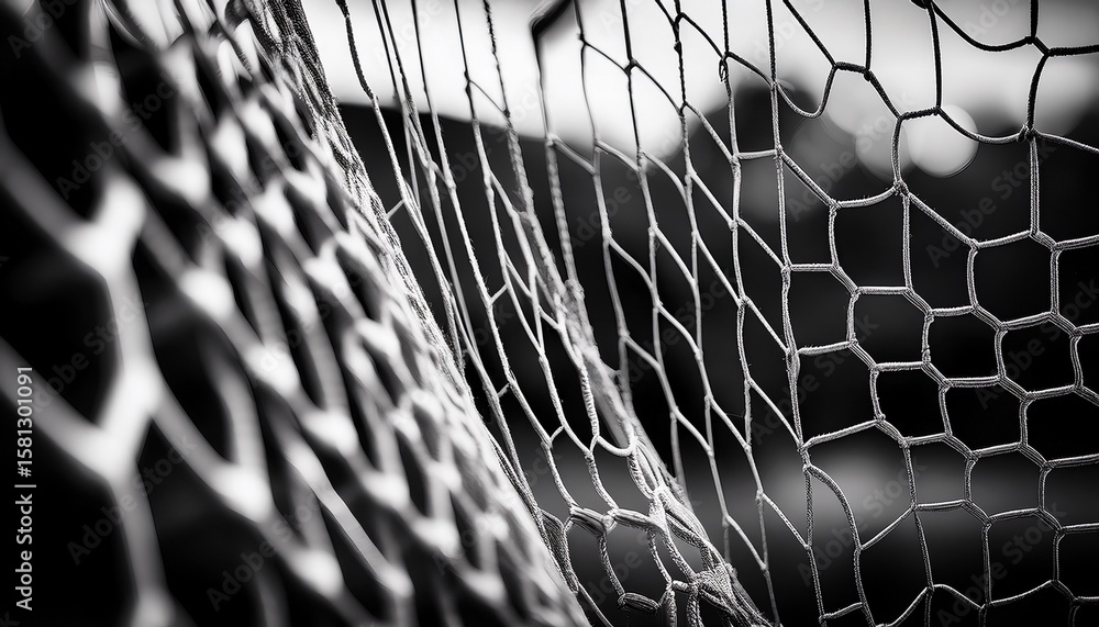 Wall mural black and white close up of a soccer net with intricate patterns emphasizing texture and simplicity
