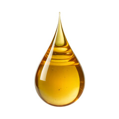 Golden liquid drop close up dripping honey oil syrup amber fluid macro isolated on transparent background