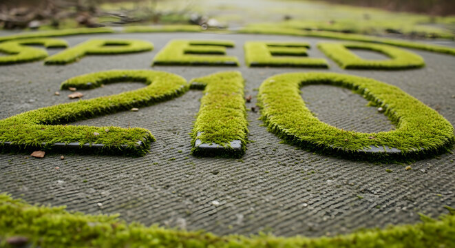 Moss covered speed 210 sign showcasing nature reclaiming urban spaces outdoors