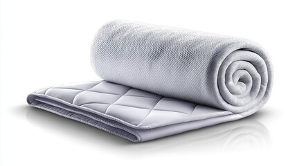 Rolled white mattress topper pad showing quilted texture and soft comfort layer for bedding and home furnishing, Generative AI