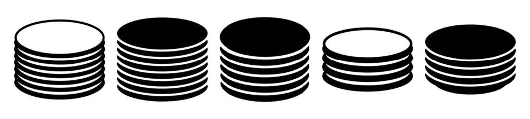 Stylized illustration of stacks of coins in black and white colors