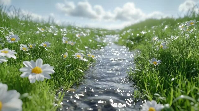 Daisy field stream springtime nature