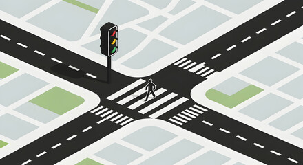 Isometric Intersection With Pedestrian And Traffic Light For Urban Navigation