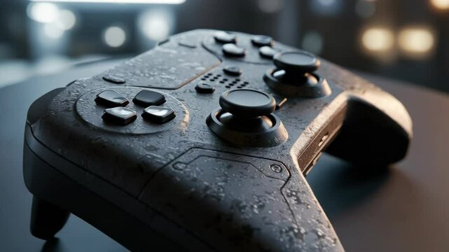 Dark gray textured game controller close up