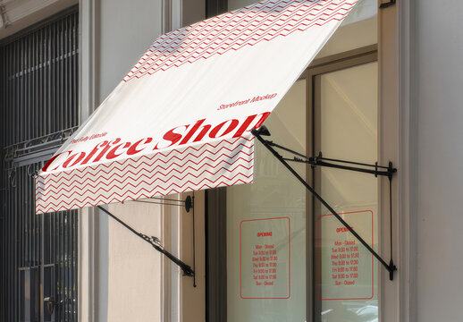 Storefront Awning Mockup on City Sidewalk