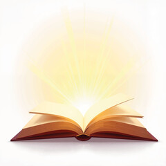 Open book with glowing light rays emanating from its pages  