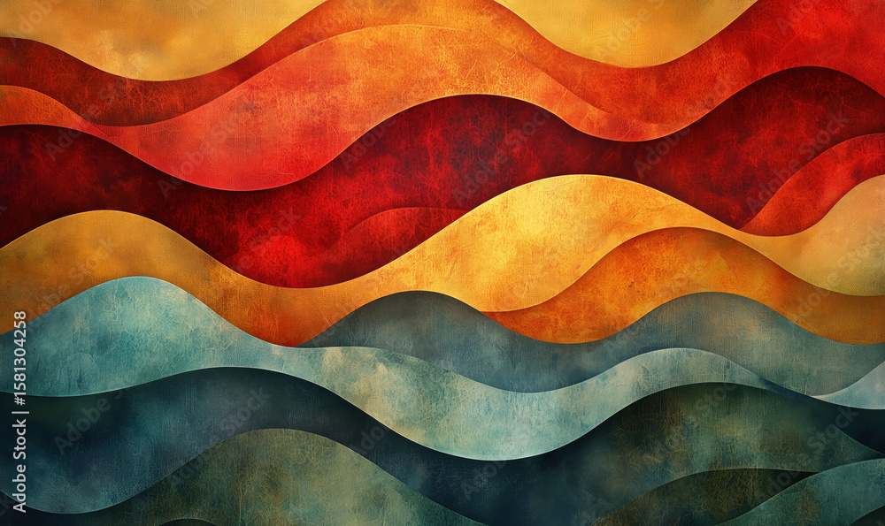 Poster colorful abstract waves pattern with warm and cool tones for artistic backgrounds.