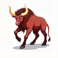Cartoon bull with horns walking on white background  