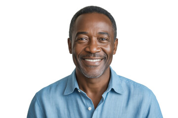 Obraz premium A smiling, mature African-American man gazes directly at the camera in a casual portrait.