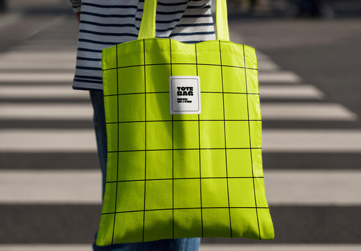 Tote Bag Mockup in Urban Crosswalk Scene