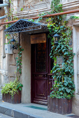An old wooden door in the old part of Tbilisi. Georgia