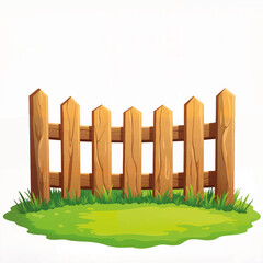 Obraz premium Wooden fence illustration on green grass with white background 