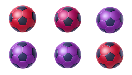 Set of soccer red and purple balls isolated on a white background